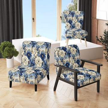 Coastal Blues White Flowers Blooms - Cottage Arm Chair